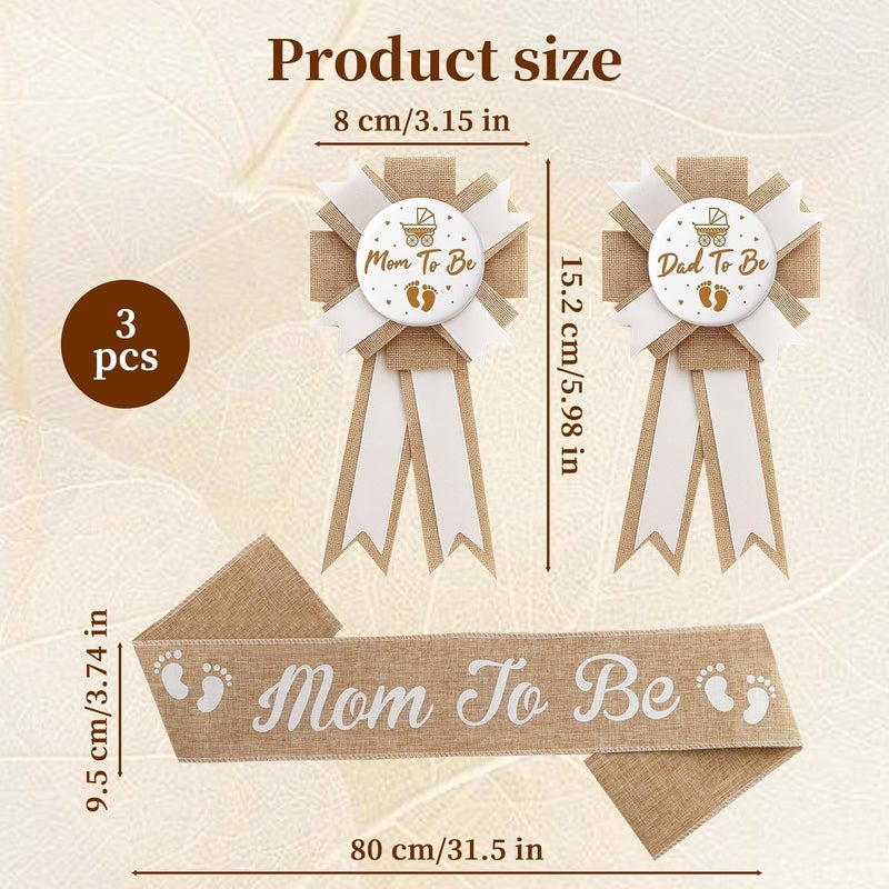 ECNHIVE 3 Pcs Mom-to-be Sashes Set, Moms to Be Sash, Mommy to be, and Dad-to-be Pin, Gender Neutral Baby mommy to be sash for baby shower - Image 2